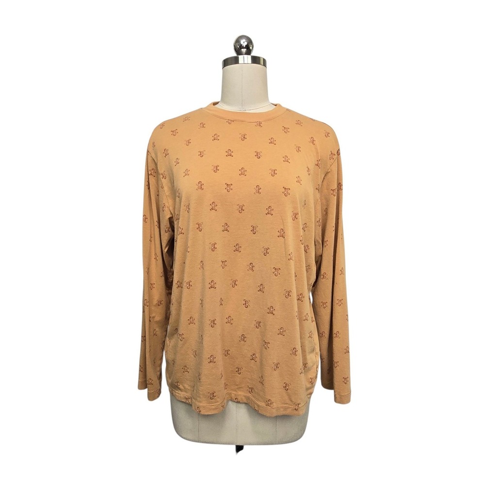 Skims Gingerbread Man Print Long Sleeve Top Tan Brown Holiday Christmas Medium